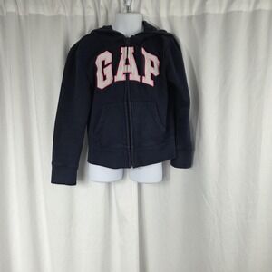 Gap Kids Fleece Hoodie Sweatshirt Girls Small 6-7 Navy Full Zip Logo GAP